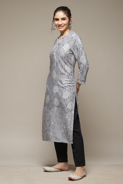 Grey LIVA Straight Kurta image number 3